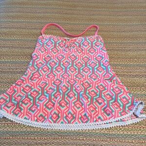 Aqua Couture Tankini Halter Swim Top Colorful Geometric Patterned Size Large